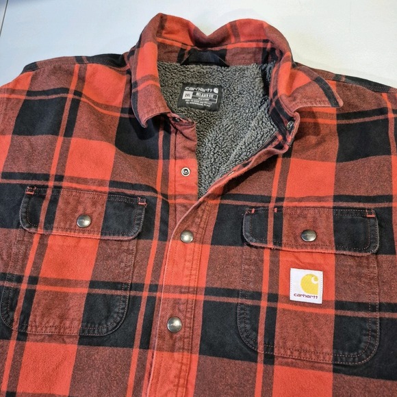 Carhartt Other - Carhartt Flannel Shirt Jacket Mens 2XL Red Buffalo Check Sherpa Lined Shacket